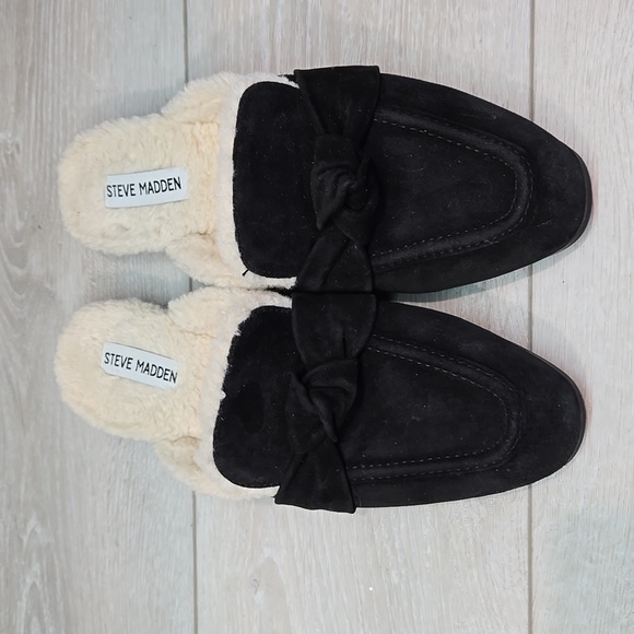 Steve Madden Chart Leather Upper Insulated Black Clog Mule Slippers Shoes 8.5 - Picture 3 of 10